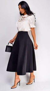 Brea Neck Tie Shoulder Shirring Blouse - Cream